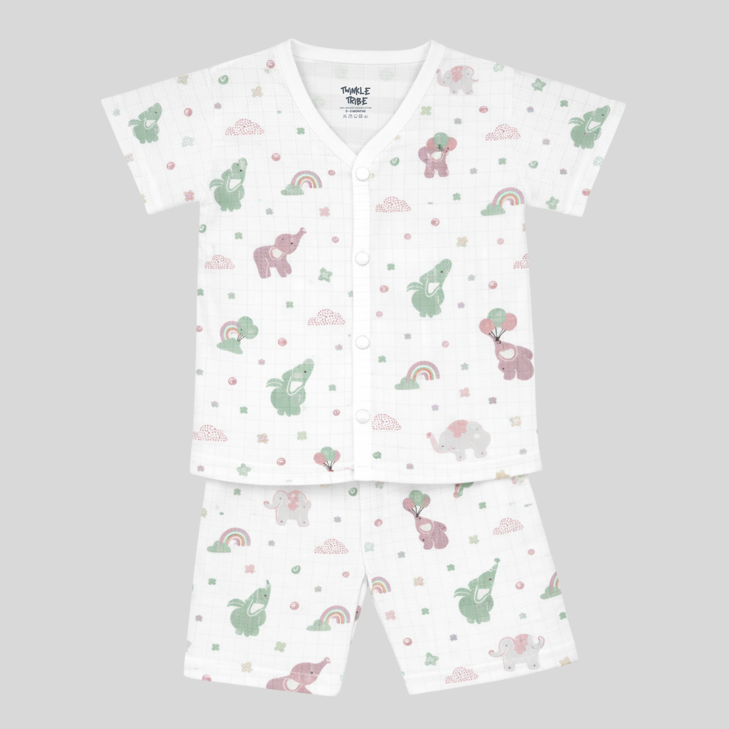 Premium Muslin Cotton Co-ord Set For Baby Boys | 100% Natural Cotton | Elephant Aloft