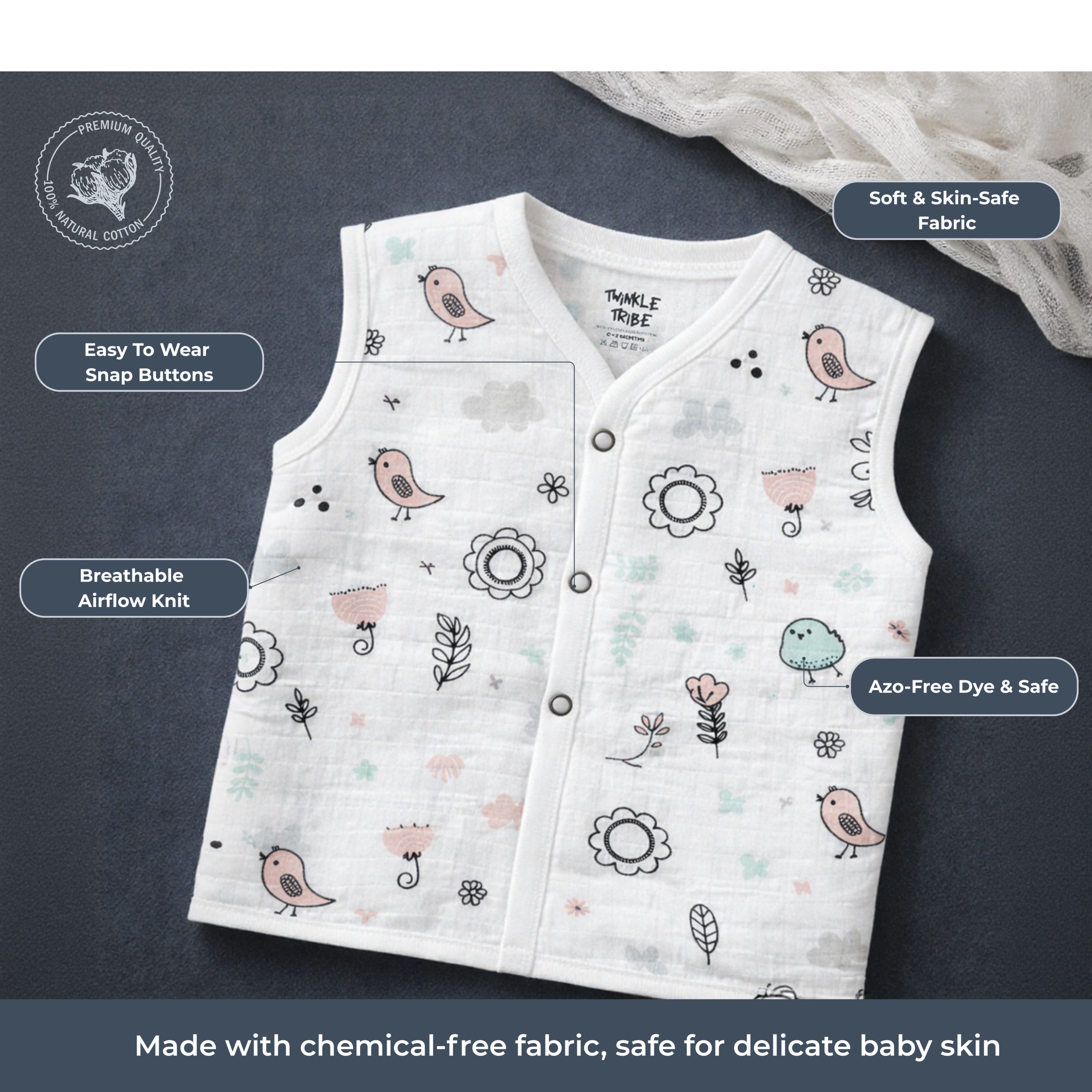 Premium Muslin Knot Frock Baby Girls |  100% Natural Cotton | Tiny Tusk