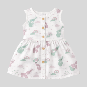 Baby Girl Muslin Button Frock | 100% Natural Cotton | Elephant Aloft