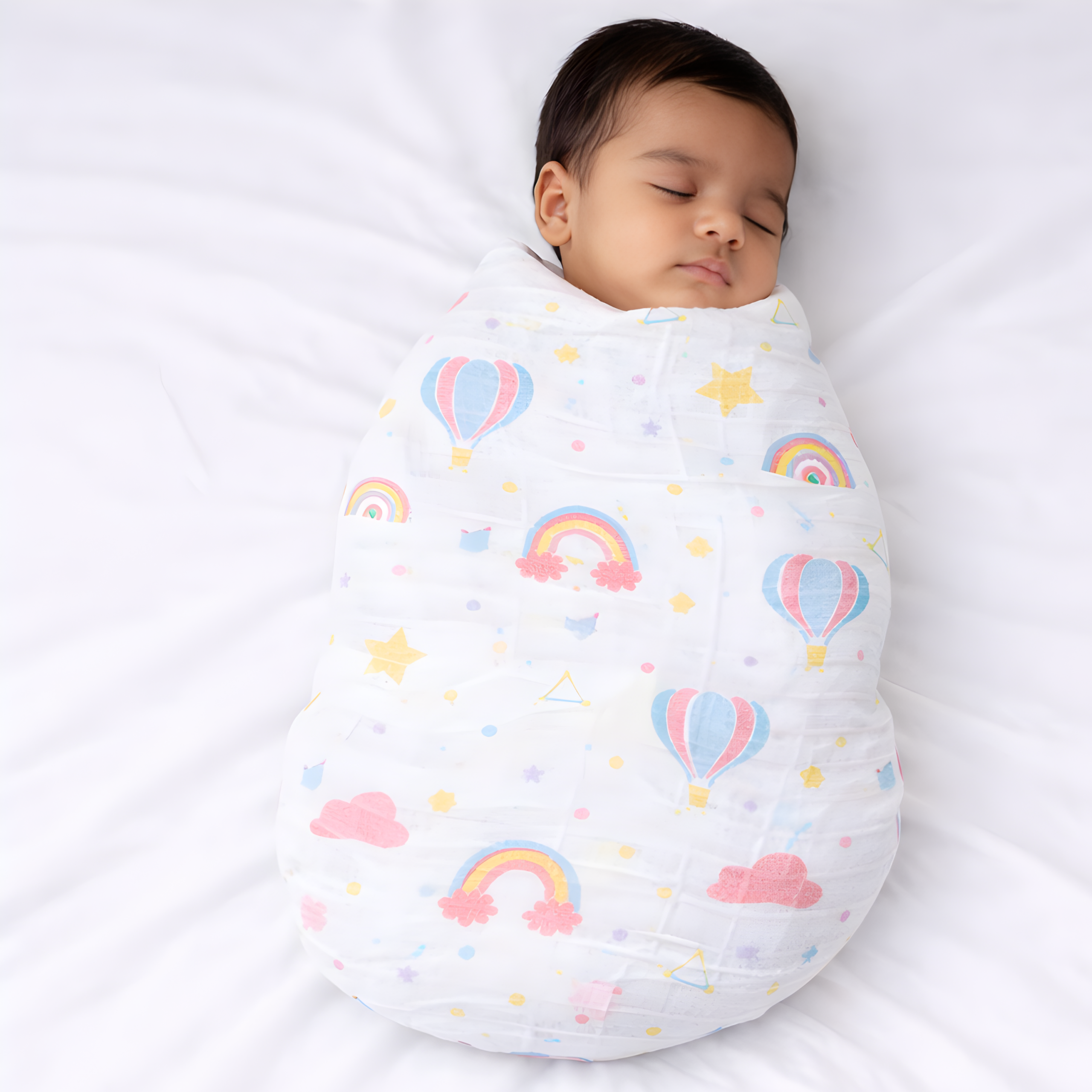 Muslin Baby Swaddle  |  100% Natural Cotton | (2× Bigger) | Pastel Skies