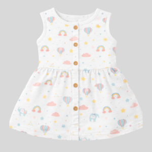 Baby Girl Muslin Button Frock | 100% Natural Cotton | Pastel Skies