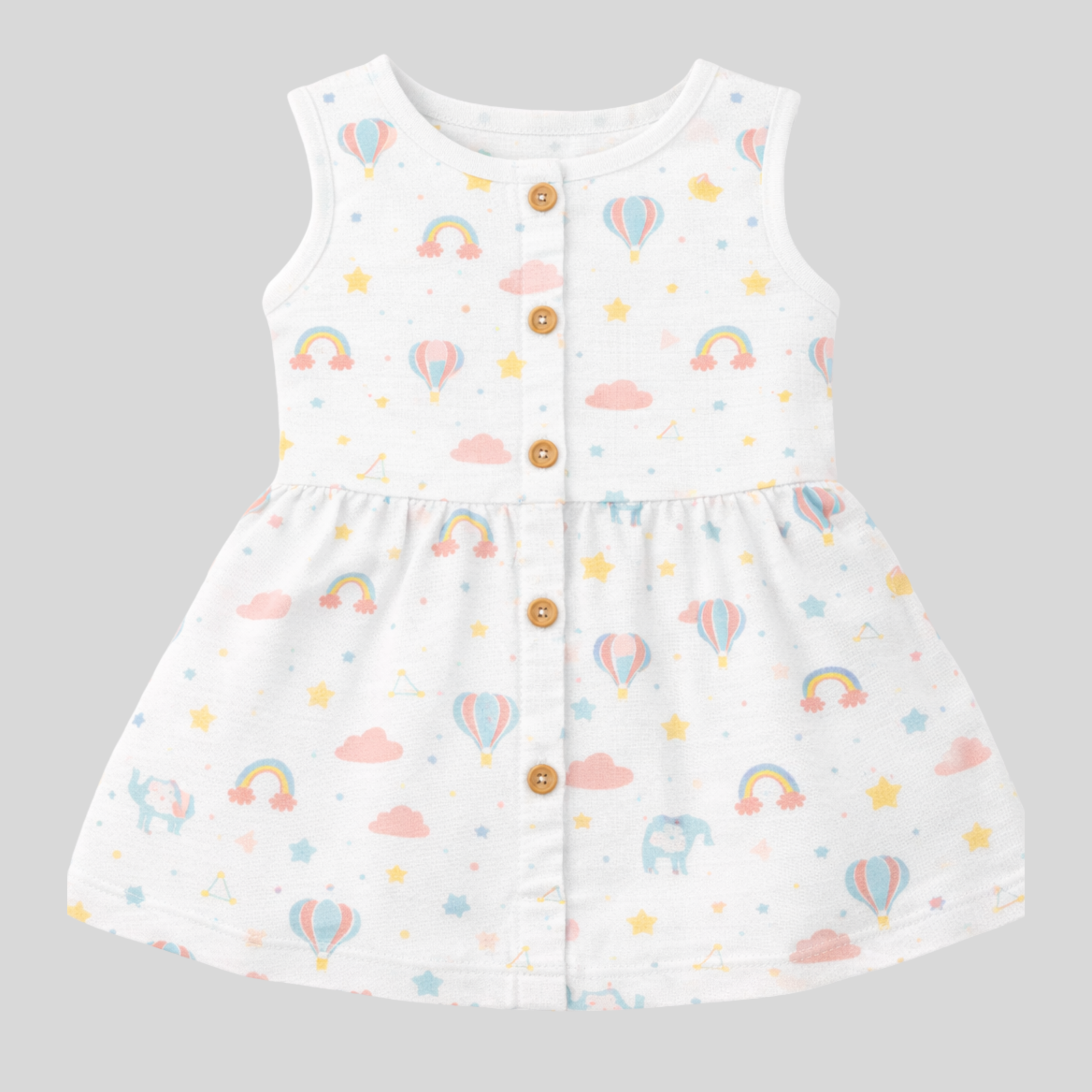 Baby Girl Muslin Button Frock | 100% Natural Cotton | Pastel Skies