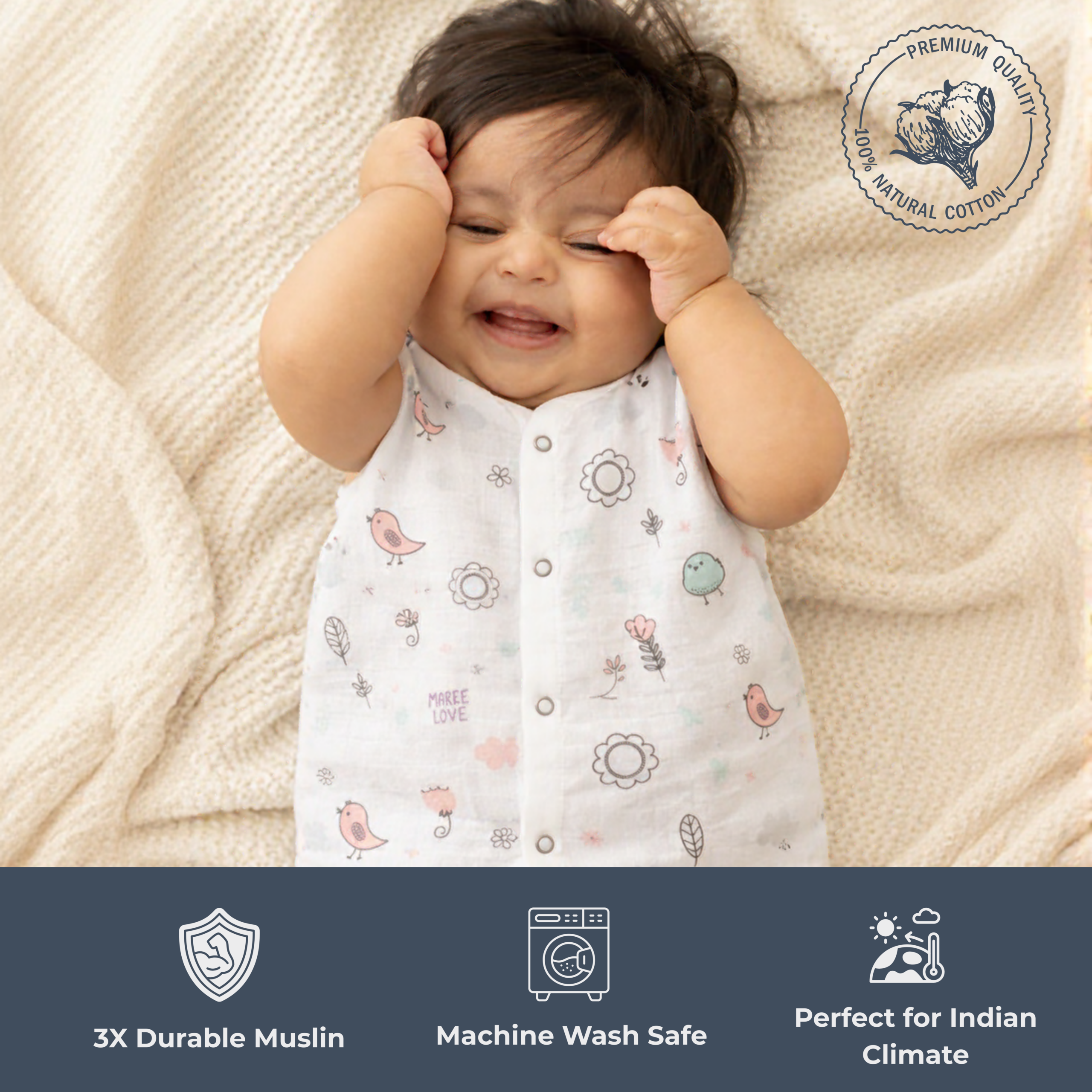 Premium Muslin Knot Frock Baby Girls |  100% Natural Cotton | Tiny Tusk