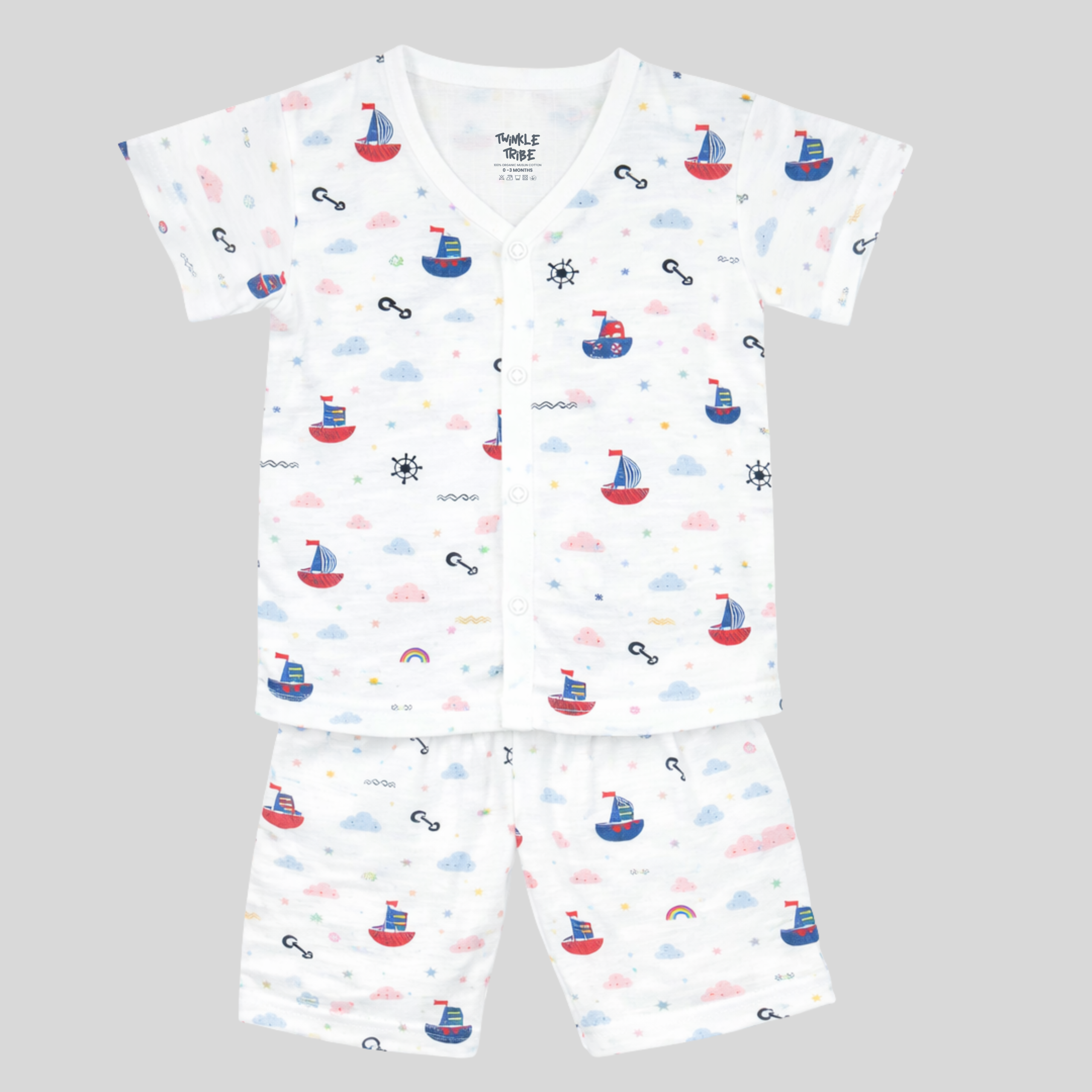Premium Muslin Cotton Co-ord Set For Baby Boys | 100% Natural Cotton | Nautical Boat
