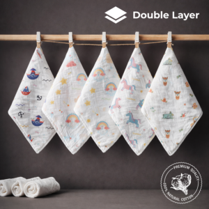 Muslin Baby Face Towels – Double Layer | 100% Natural Cotton | Soft & Gentle Baby Essentials